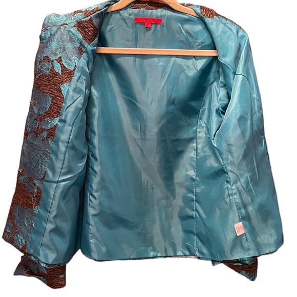 Joni B. Woman’s Brocade turquoise and brown blazer, size medium - Picture 4 of 11